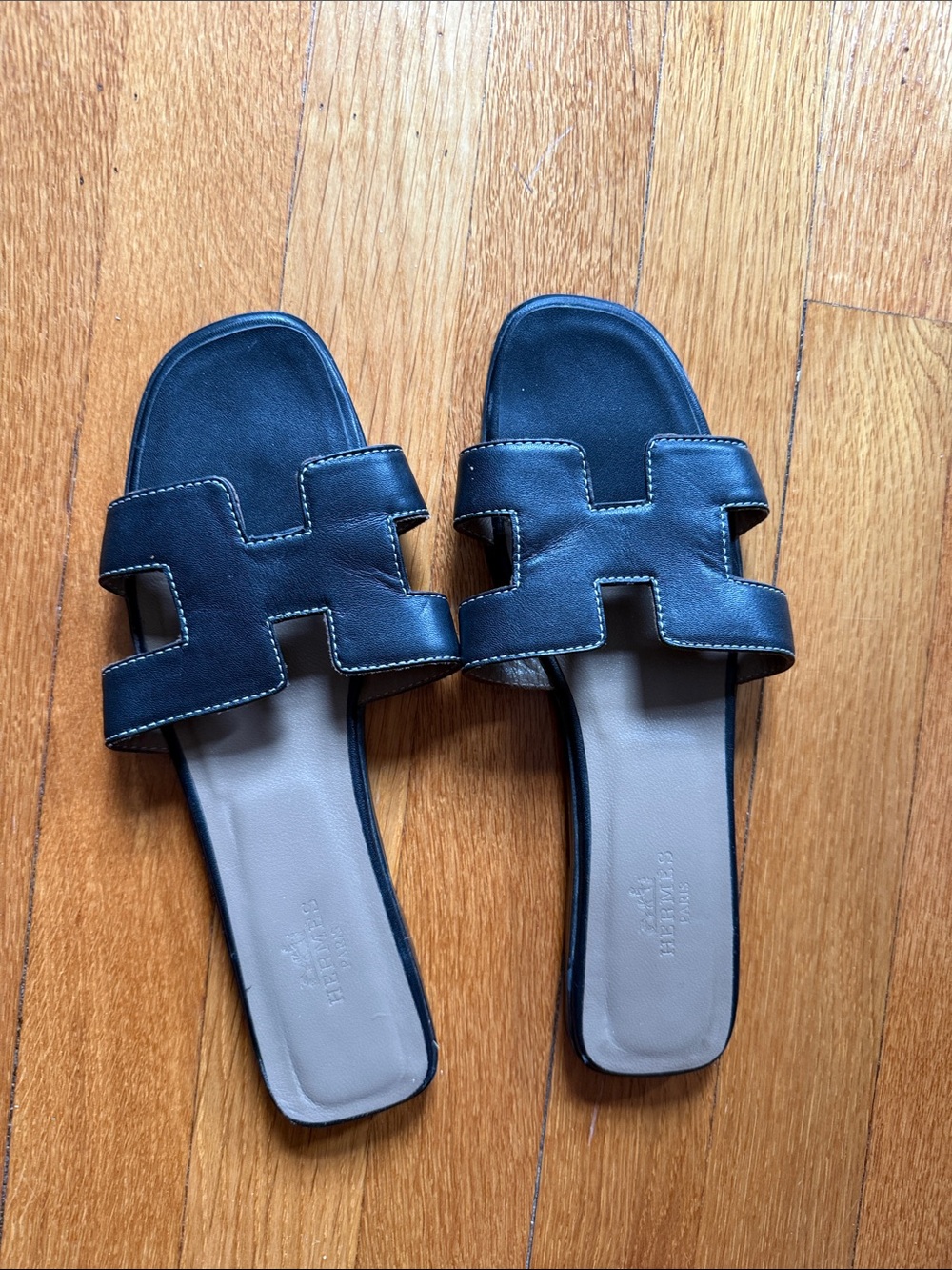 INSPIRED Black Oran Slide Sandals - Women's Leather Slides size 40